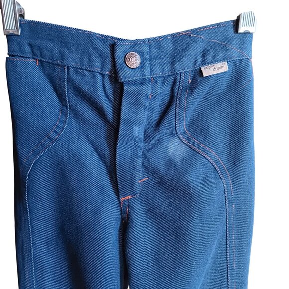 18x19 Vintage Super Denim Kids Blue Jeans 70's Flared Legs & Contrast Stitching - Picture 3 of 9